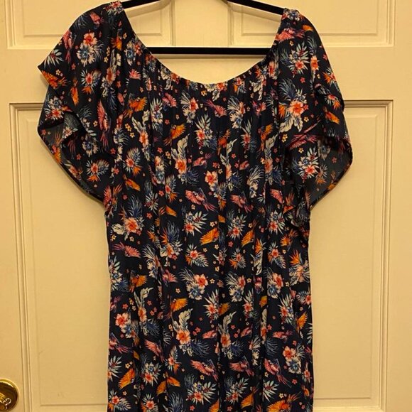 Soft navy blouse with bright print, Terra & Sky 3X - Picture 5 of 8